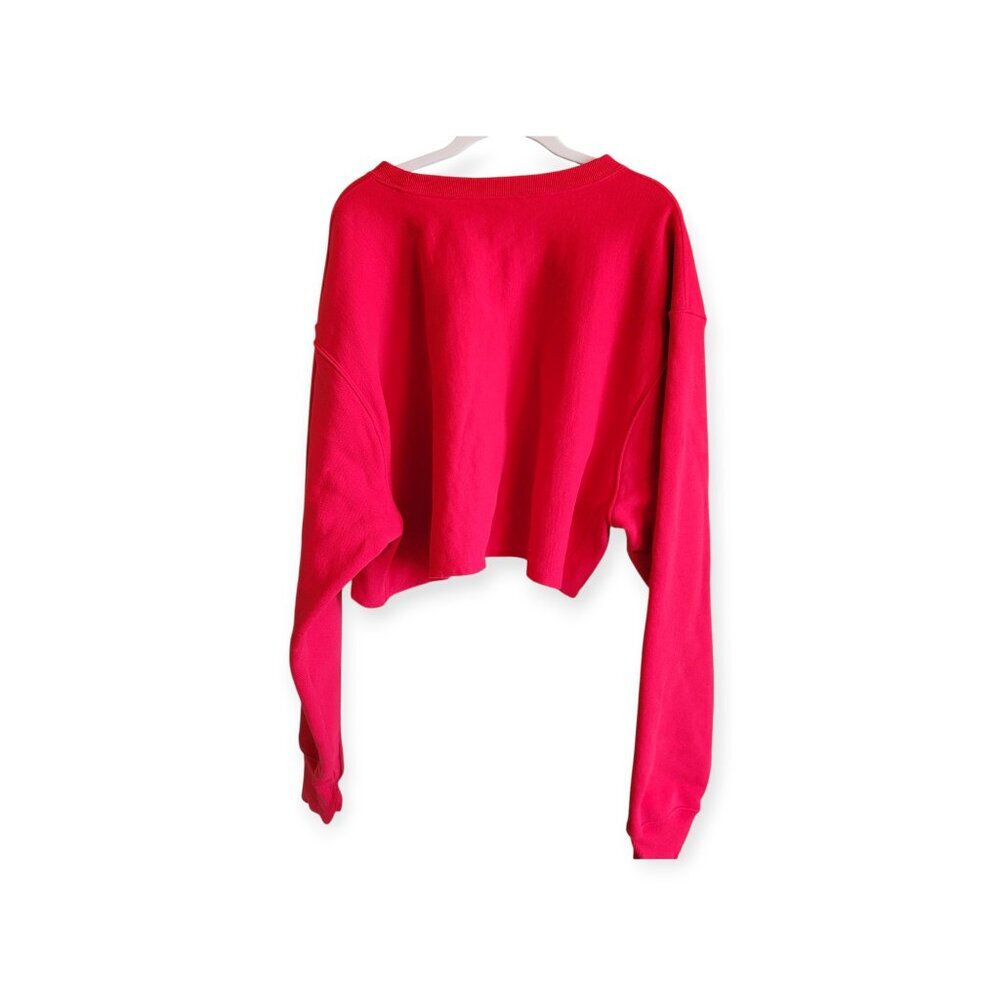 Champion XL Tomato Red Reverse Weave Cropped Sweatshirt Oversized Crewneck - Picture 3 of 9